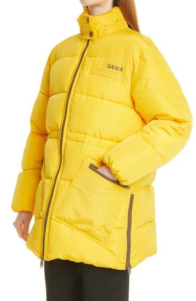 Shop Ganni Oversize Detachable Hood Puffer Coat In Spectra Yellow