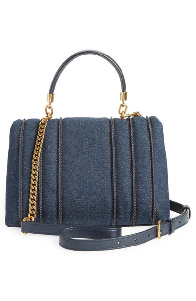 Shop Tory Burch Kira Small Quilted Denim Satchel In Tory Navy