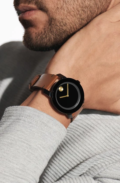 Shop Movado 'bold' Leather Strap Watch, 42mm In Brown/ Black/ Gold