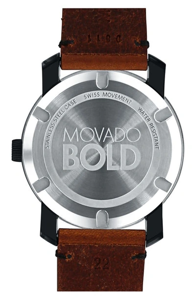 Shop Movado 'bold' Leather Strap Watch, 42mm In Brown/ Black/ Gold