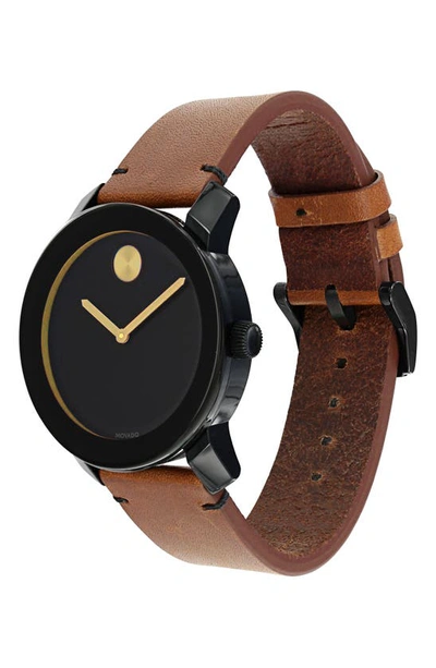 Shop Movado 'bold' Leather Strap Watch, 42mm In Brown/ Black/ Gold