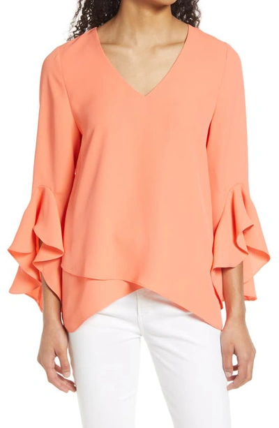 Shop Vince Camuto Flutter Sleeve Tunic In Coral