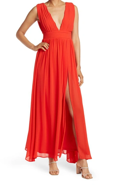 Love By Design Athen Plunging V-neck Maxi Dress In Red