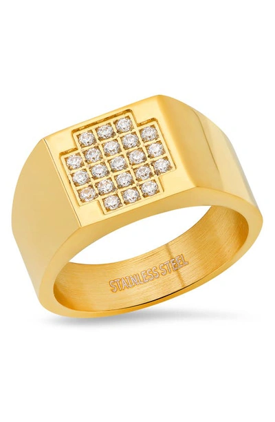 Shop Hmy Jewelry Cz Cross Face Ring In Yellow