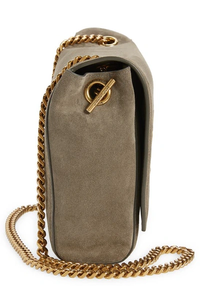 Shop Saint Laurent Kate Supple Reversible Leather Shoulder Bag In Grey Kaki/ Grey Kaki
