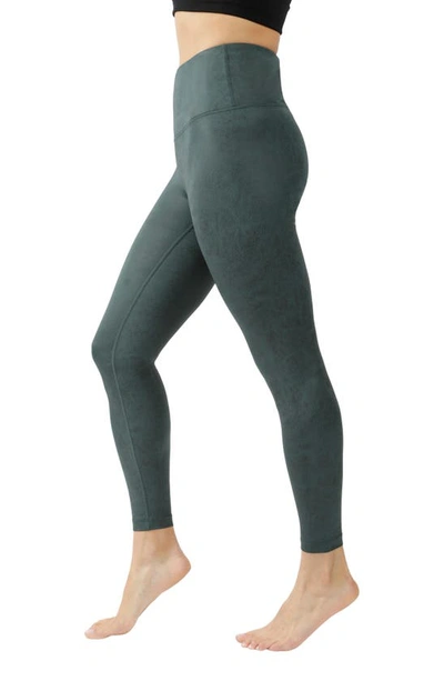 Shop 90 Degree By Reflex Faux Cracked Leather High Rise Ankle Leggings In Cracked Frosted Emerald