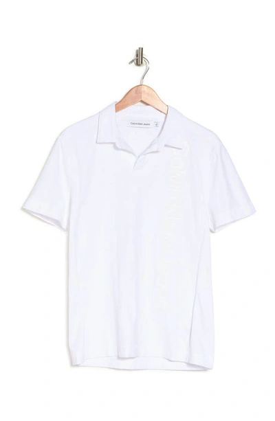 Shop Calvin Klein Short Sleeve Logo Slub Polo Shirt In Brilliant White