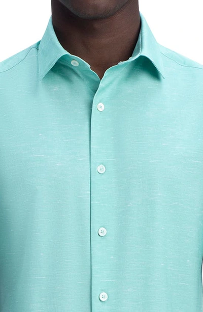 Shop Bugatchi Tech Slub Knit Short Sleeve Stretch Cotton Button-up Shirt In Mint