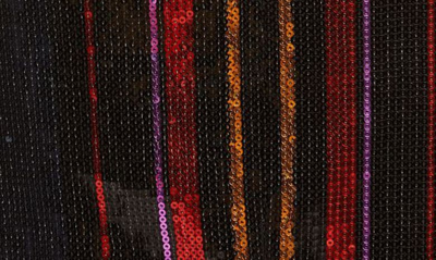 Shop Badgley Mischka Stripe Sequin Midi Evening Dress In Black Multi