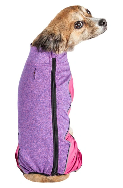 Shop Petkit The Pet Life Active 'chase-pacer' Full Bodied Heathered Tracksuit In Pink And Purple