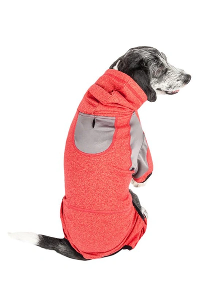 Shop Petkit The Pet Life Active 'downward Dog' Full Bodied Hoodie In Fire Red And Light Gray