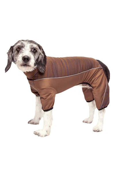 Shop Petkit The Pet Life Active 'chase-pacer' Full Bodied Heathered Tracksuit In Brown And Pattern