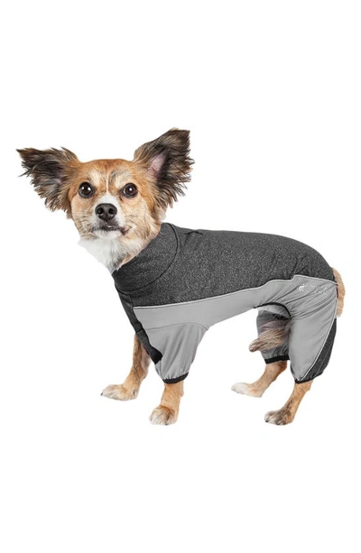 Shop Petkit The Pet Life Active 'chase-pacer' Full Bodied Heathered Tracksuit In Charcoal Grey And Black