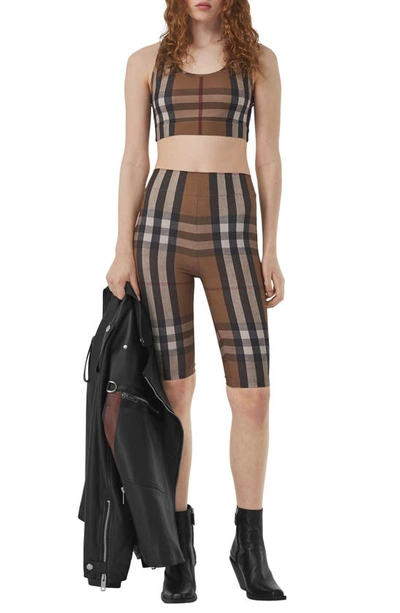 Shop Burberry Andrea Check Biker Shorts In Birch Brown Ip Chk