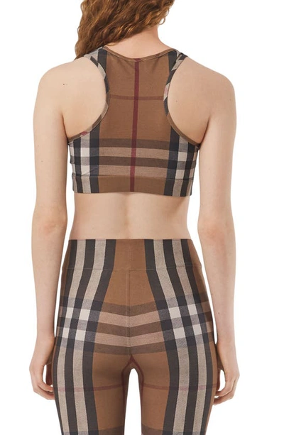 Shop Burberry Immy Check Jersey Crop Top In Birch Brown Ip Chk