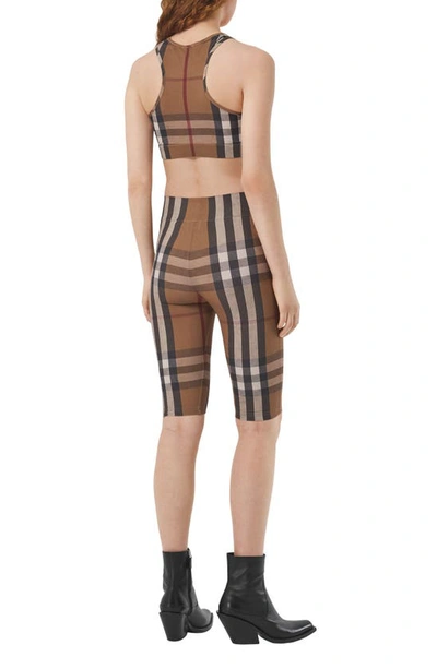 Shop Burberry Immy Check Jersey Crop Top In Birch Brown Ip Chk