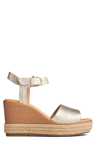 Shop Sperry Top-sider Fairwater Plushwave Leather Wedge Sandal In Gold