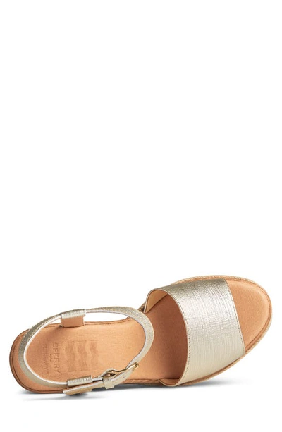 Shop Sperry Top-sider Fairwater Plushwave Leather Wedge Sandal In Gold