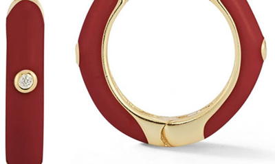Sphera Milano 14k Yellow Gold Vermeil Enamel Huggie & Round Cz Stud Earrings Set In Yellow Gold