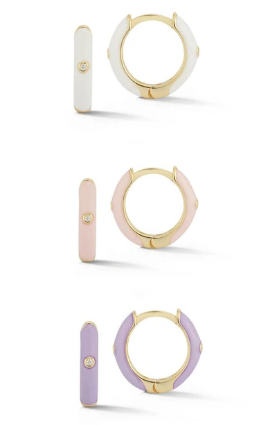 Shop Sphera Milano Set Of 3 14k Gold Vermeil Cz Huggie Hoop Earrings In Yellow Gold