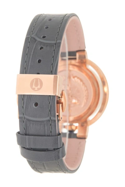 Shop Bulova Rubaiyat Diamond Rose Gold Croc Embossed Leather Strap Watch, 35mm In Assorted