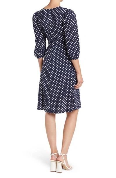 Shop Love By Design Amelia Ruched Wrap Dress In Navy/ White Polka Dot