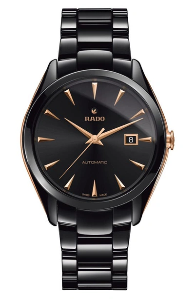 Shop Rado Hyperchrome Ceramic Bracelet Watch, 42mm In Black/ Rose Gold
