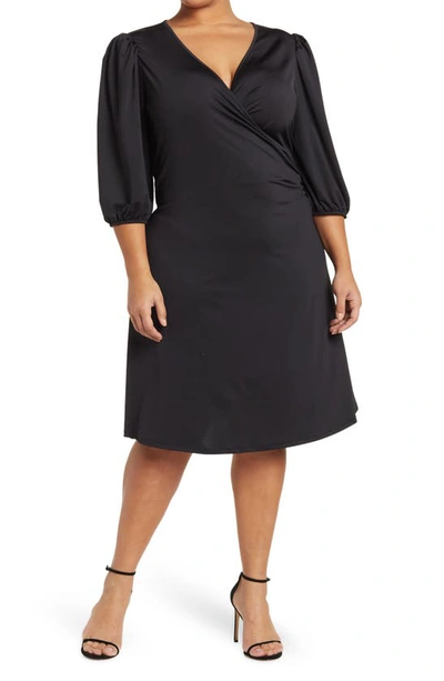 By Design Amelia Side Ruched Surplice Dress In Black