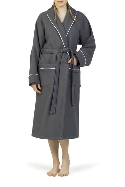Shop Linum Home Textiles Hotel Collection Satin Piped Trim Waffle Terry Bathrobe In Dark Gray