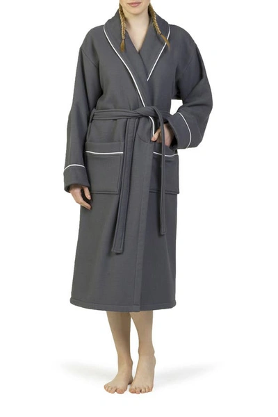 Linum Home Textiles Hotel Collection Satin Piped Trim Waffle Terry Bathrobe In Dark Gray