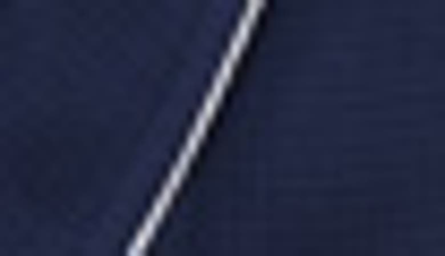 Linum Home Textiles Hotel Collection Satin Piped Trim Waffle Terry Bathrobe In Navy