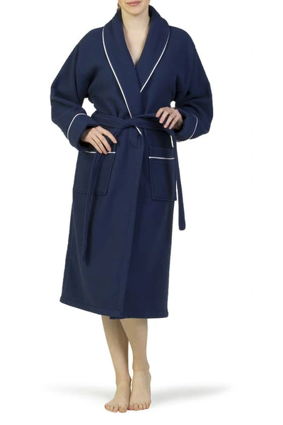 Linum Home Textiles Hotel Collection Satin Piped Trim Waffle Terry Bathrobe In Navy