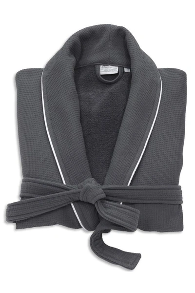 Linum Home Textiles Hotel Collection Satin Piped Trim Waffle Terry Bathrobe In Dark Gray