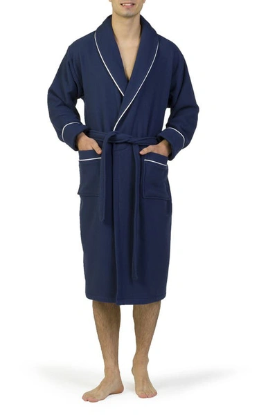 Shop Linum Home Textiles Hotel Collection Satin Piped Trim Waffle Terry Bathrobe In Navy