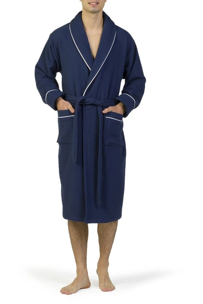 Linum Home Textiles Hotel Collection Satin Piped Trim Waffle Terry Bathrobe In Navy