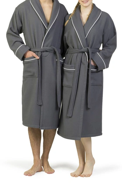 Shop Linum Home Textiles Hotel Collection Satin Piped Trim Waffle Terry Bathrobe In Dark Gray