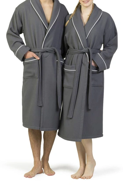 Linum Home Textiles Hotel Collection Satin Piped Trim Waffle Terry Bathrobe In Dark Gray