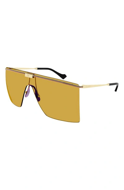 Shop Gucci 99mm Shield Sunglasses In Gold 2