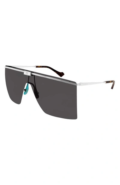 Shop Gucci 99mm Shield Sunglasses In Silver