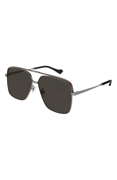Shop Gucci 61mm Navigator Sunglasses In Ruthenium
