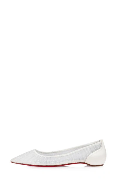 Shop Christian Louboutin Kate Draperia Pointed Toe Flat In White/ Silver/ Blue