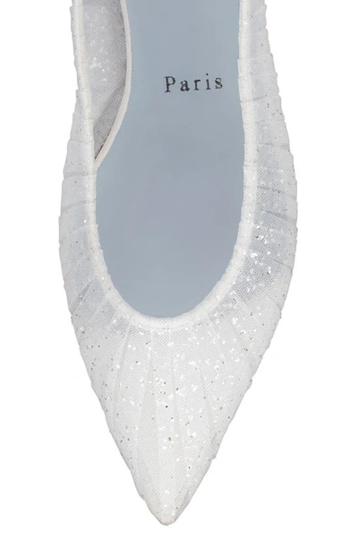Shop Christian Louboutin Kate Draperia Pointed Toe Flat In White/ Silver/ Blue