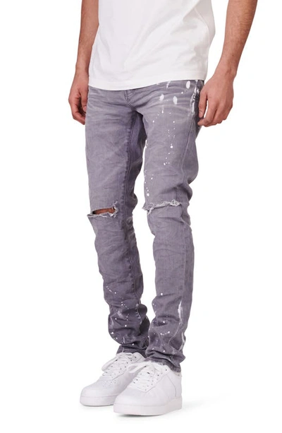 Shop Purple Brand Painted Ripped Knee Slit Skinny Jeans In Worn Grey Knee Slit