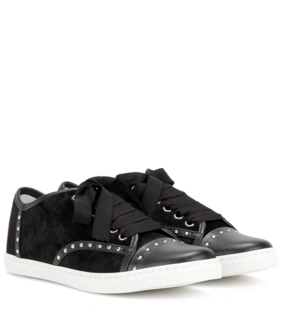 Lanvin Embellished Suede And Leather Sneakers In Black