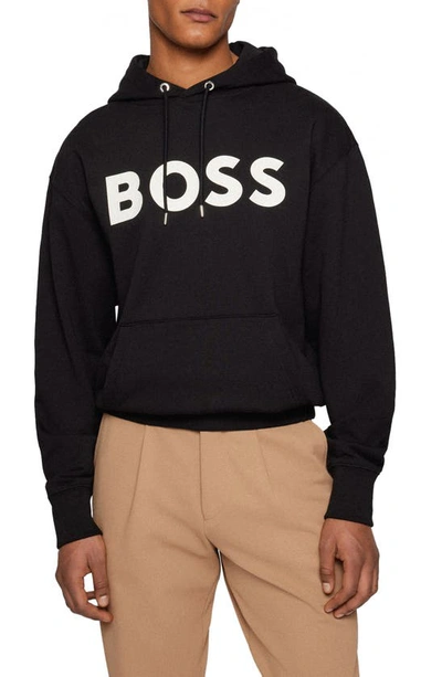 Shop Hugo Boss Sullivan Oversize Cotton Logo Hoodie In Black