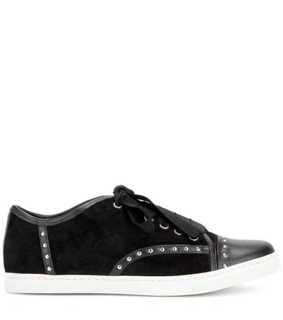 Shop Lanvin Embellished Suede And Leather Sneakers