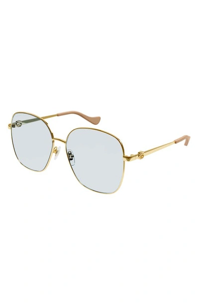 Shop Gucci 61mm Square Blue & Beyond Sunglasses In Gold