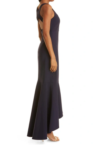 Shop Likely Barnes Cross Back High-low Gown In Navy