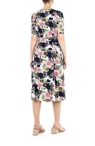 Nina Leonard Sylvia Stretch Crepe Midi Dress In Navy Pink Multi