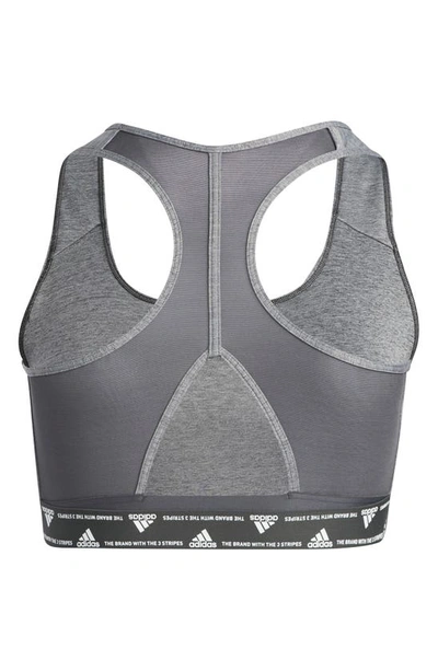 Shop Adidas Originals Powerreact Training Medium Support Sports Bra In Dark Grey Heather